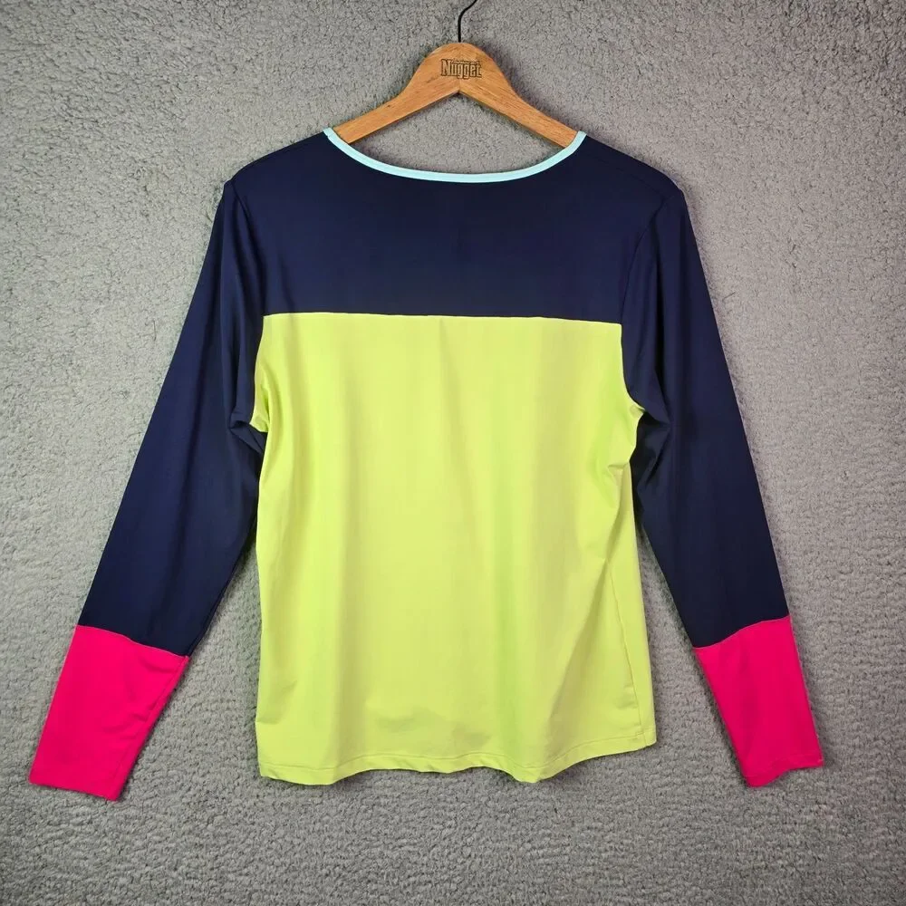 Lands End Rash Guard Neon Yellow Navy Pink 12-14 Colorblock Swim Coastal